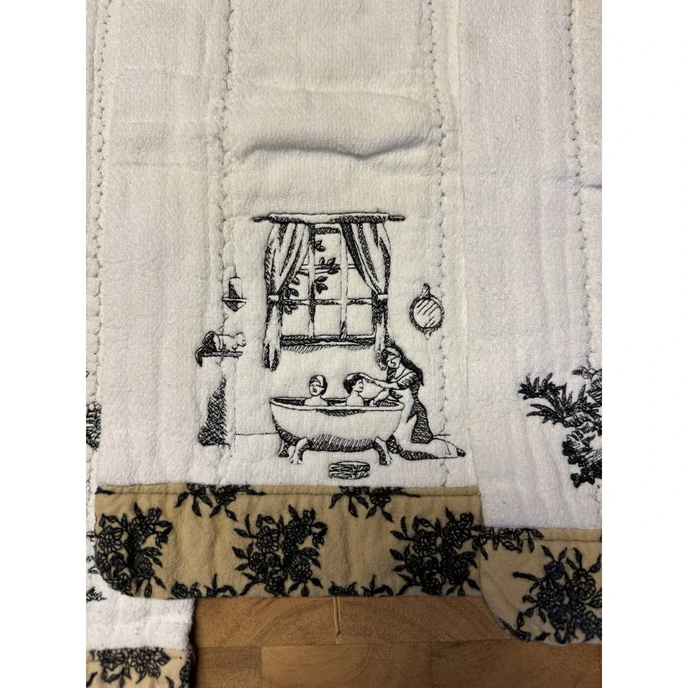 Vintage Embroidered Burp Cloths Toile Style Pastoral‎ Scenes Set of 3